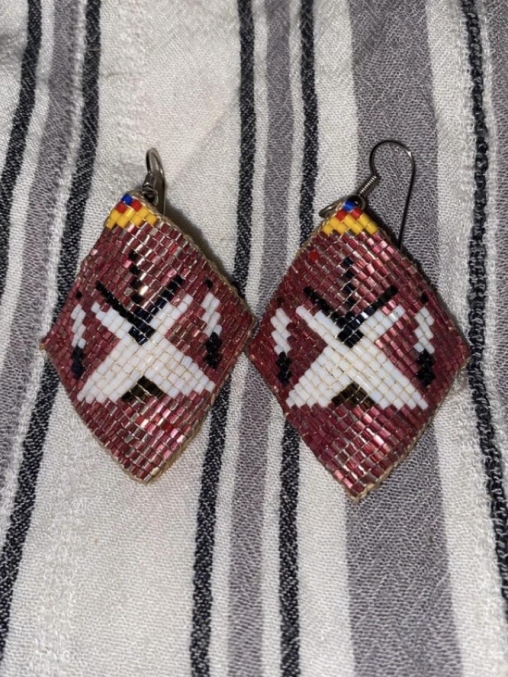 Southwestern Diamond Shaped Woven Bead Dangle Earrings